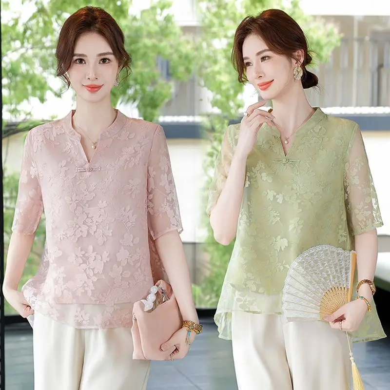

Summer Fashionable Loose Fit Short Sleeve T-Shirt for Middle-Aged And Elderly Women Versatile Casual Top Age-Defying Style