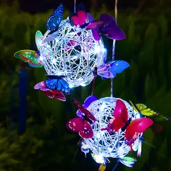 Luz Solar colgante para jardín, Bola de luz redonda con mariposa, impermeable, tejido de Metal, lámpara colgante, luz nocturna decorativa para el hogar