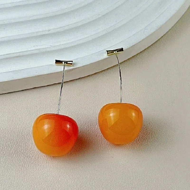 Small Fresh Sweet Red Cherry Earrings Cherries Pendant Earrings for Women Fruit Earrings Stainless Steel Earring Charm Jewelry