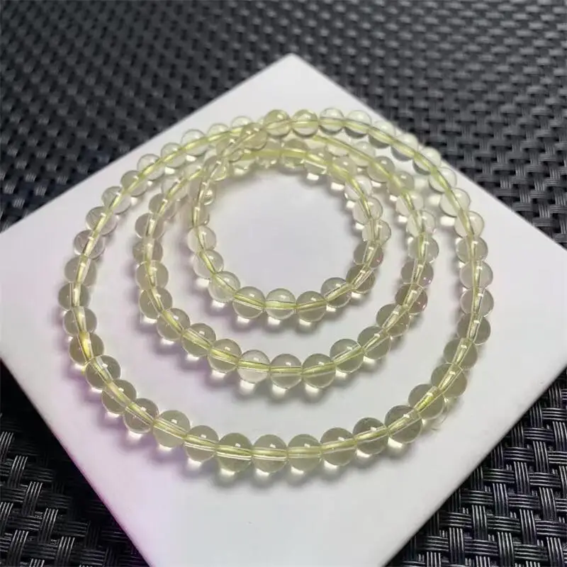 

6MM Natural Lemon Citrine Triple Circle Bracelet Gemstone Round Bead Crystal Healing fengshui Gemstone Jewelry Gift 1PCS