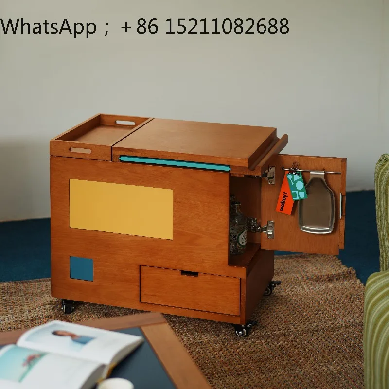 LLY Cube Design Rolling trolley Side table with wheels Square bedside table Minimalist mobile side cabinet for bedroom