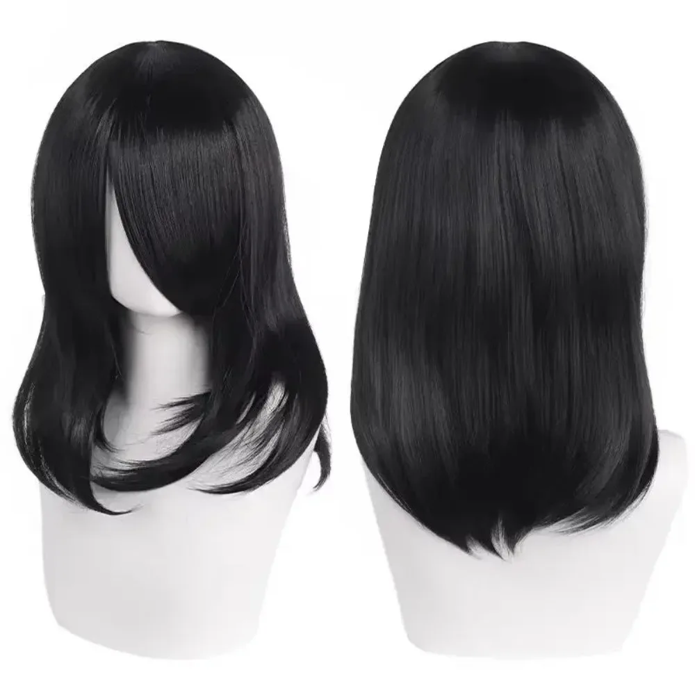 QQXCAIW Parrucca cosplay media da 40 cm di alta qualità con botto Nero Biondo Rosa Rosso Blu Viola Parrucche sintetiche resistenti al calore