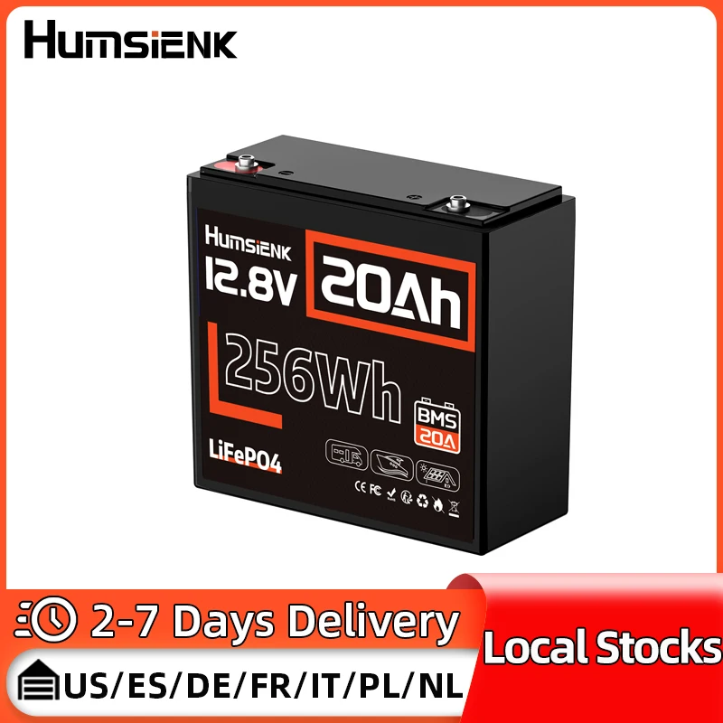 Humsienk Lithium Iron Phosphate Battery 12V 20Ah Built-in 20A BMS Lightweight Electric Portable Power LiFePO4 Battery Packs