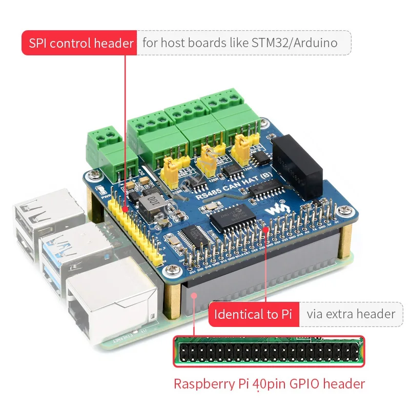 라즈베리 파이 RS485 절연 CAN 확장 HAT 듀얼 RS485 CAN 멀티 온보드 보호 회로