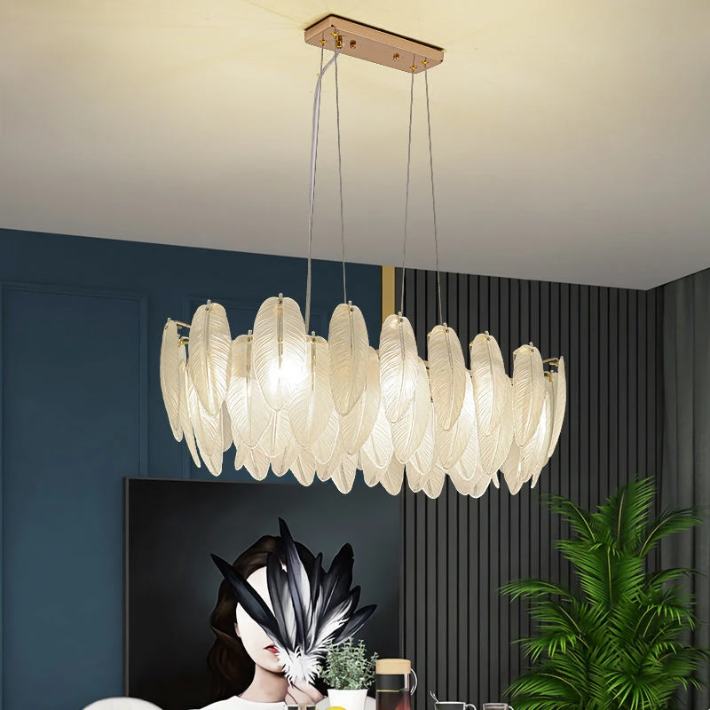 

Modern White Pendant Light for Living Room Dining Bedroom Kitchen Glasse Feather Chandeliers Luxury Gold Art Decor Hanging Lamp