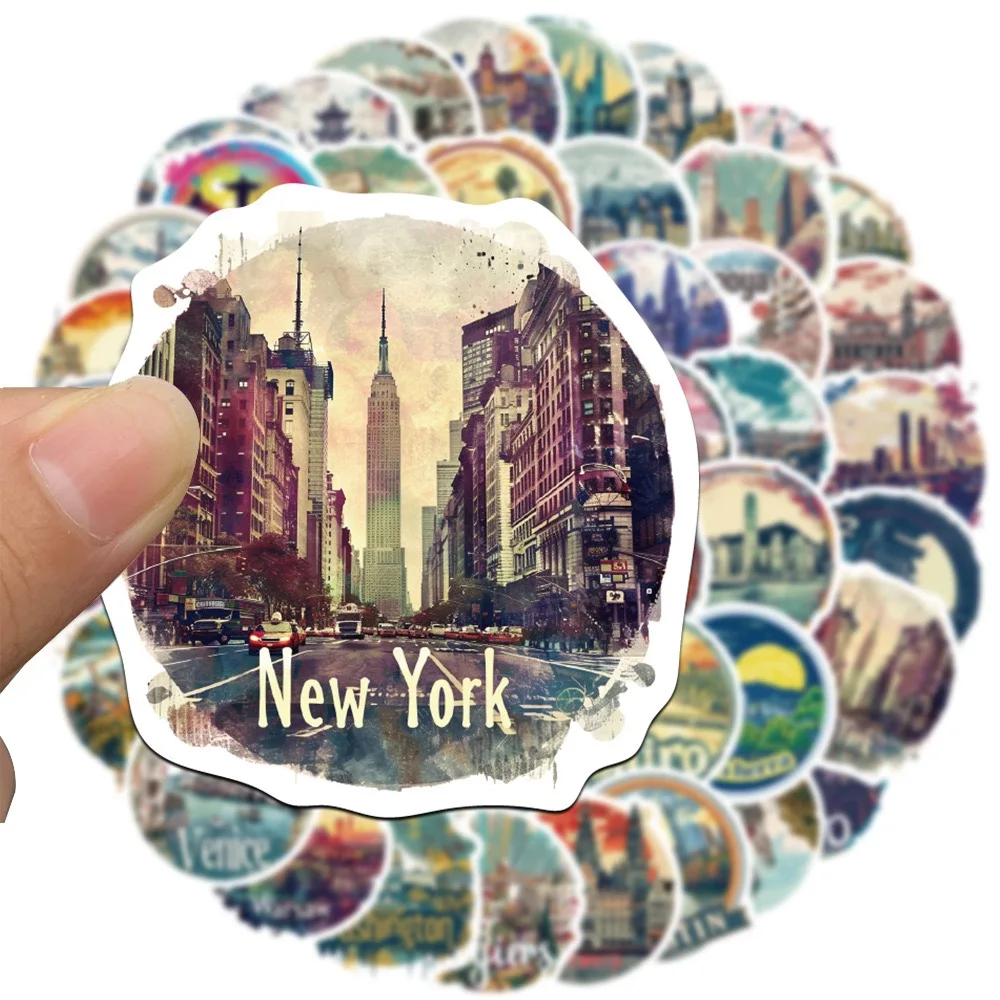 10/50PCS World Famous City Landmark Buildings Graffiti Stickers Travel Beautiful Scenery Decal Laptop Phone Waterproof Sticker