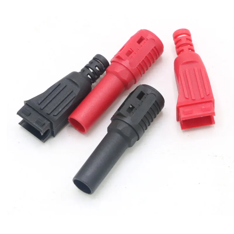 2pcs 4mm Male Right Angle Insulation Wire Solder Type DIY Banana Plug Connector Multimeter test Red/Black (1 Pair)