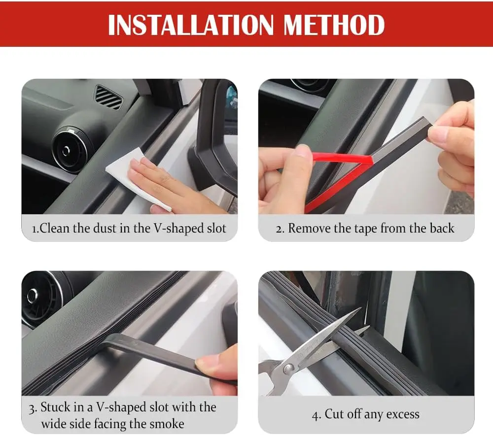 Car Window Seal Strip Car Window Lift Sealing Strips Auto Rubber Side Window Filler V Shape Weatherstrip Noise Insulation Goods