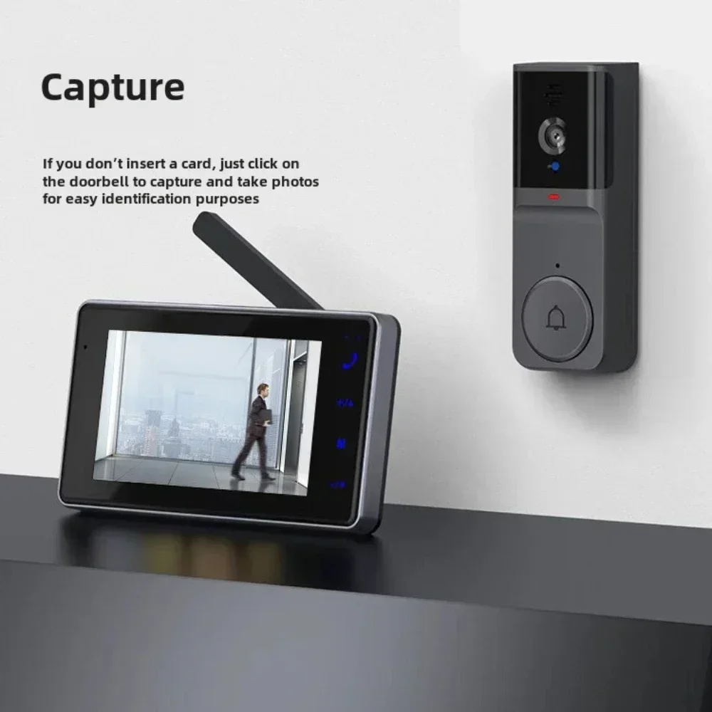 Campanello video wireless 1080P con schermo IPS da 4,3", visione notturna IR e WiFi 2.4G impermeabile per la sicurezza domestica/appartamento