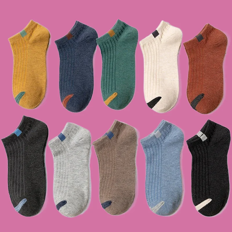 Chaussettes en coton Turnblock pour hommes, bouche peu profonde simple, printemps et été, abonnés doux, bateau de sport, 10 paires