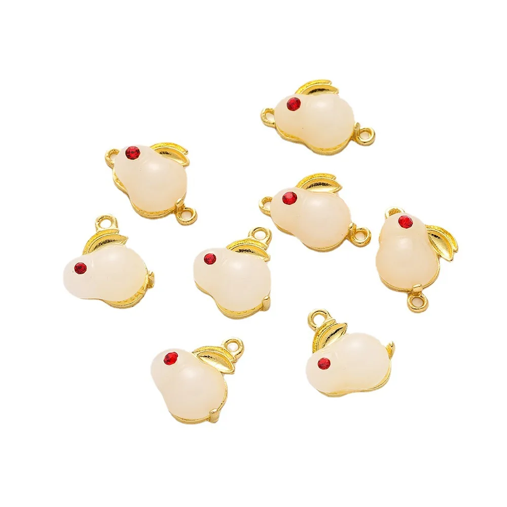 Jade Rabbit Pendant Imitation Jade Necklace Single Hanging Double Hanging Jade Rabbit Vintage Chinese Wind Bracelet Necklace Ear