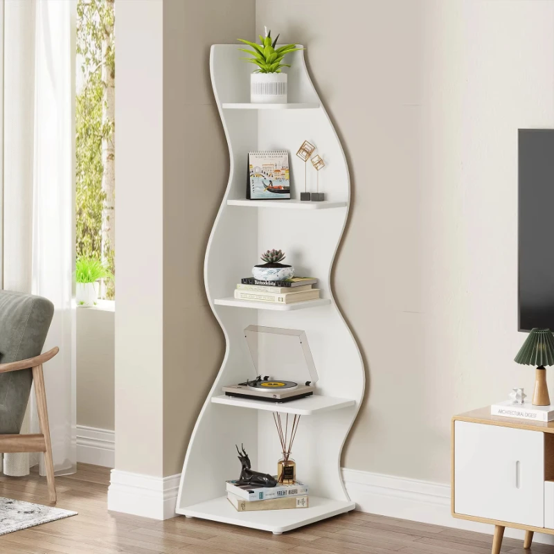 

Wave Corner Shelf Modern 5-Story Bookshelf Bookcase