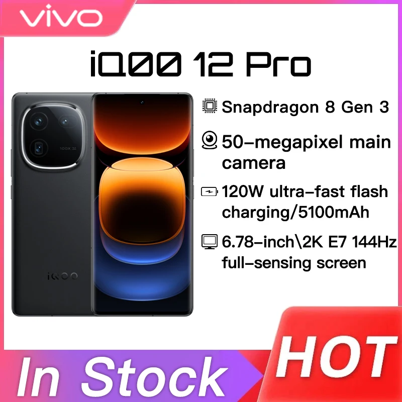 NEW ViVO iQOO 12 Pro Snapdragon8 Gen3 120W Flash Charge 5100mAh AMOLED 144Hz 50MP 100X Digital Zoom GooglePlay NFC