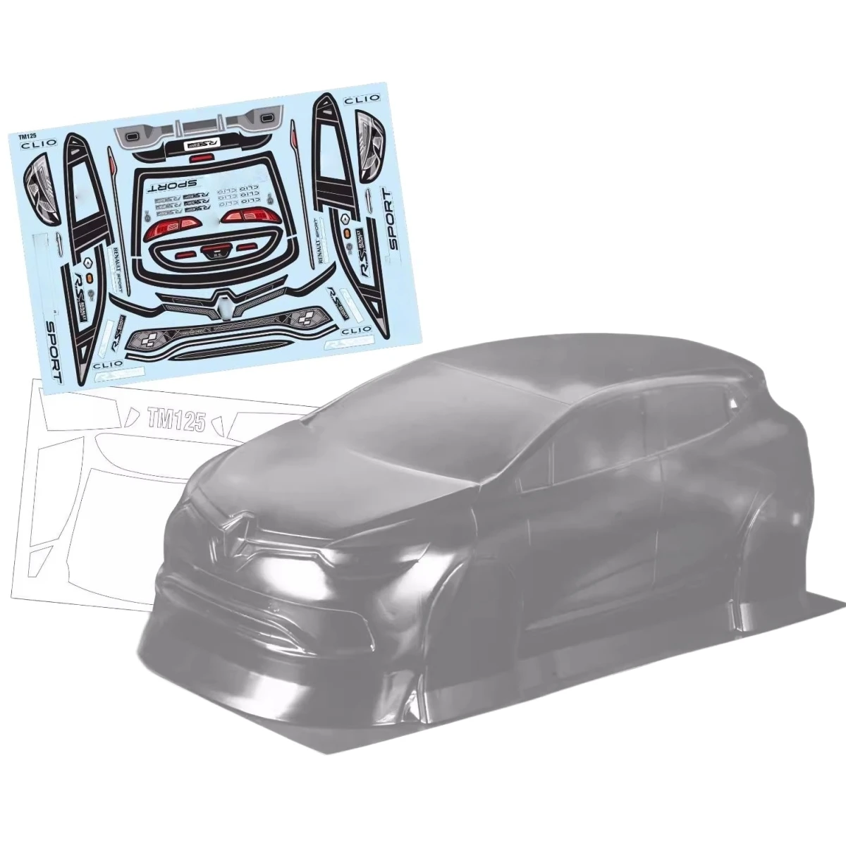 

TM125 1/10 Mini Renaut Clio Прозрачный корпус кузова автомобиля с листом-наклейкой для шасси Tamiya M (колесная база 25 мм)