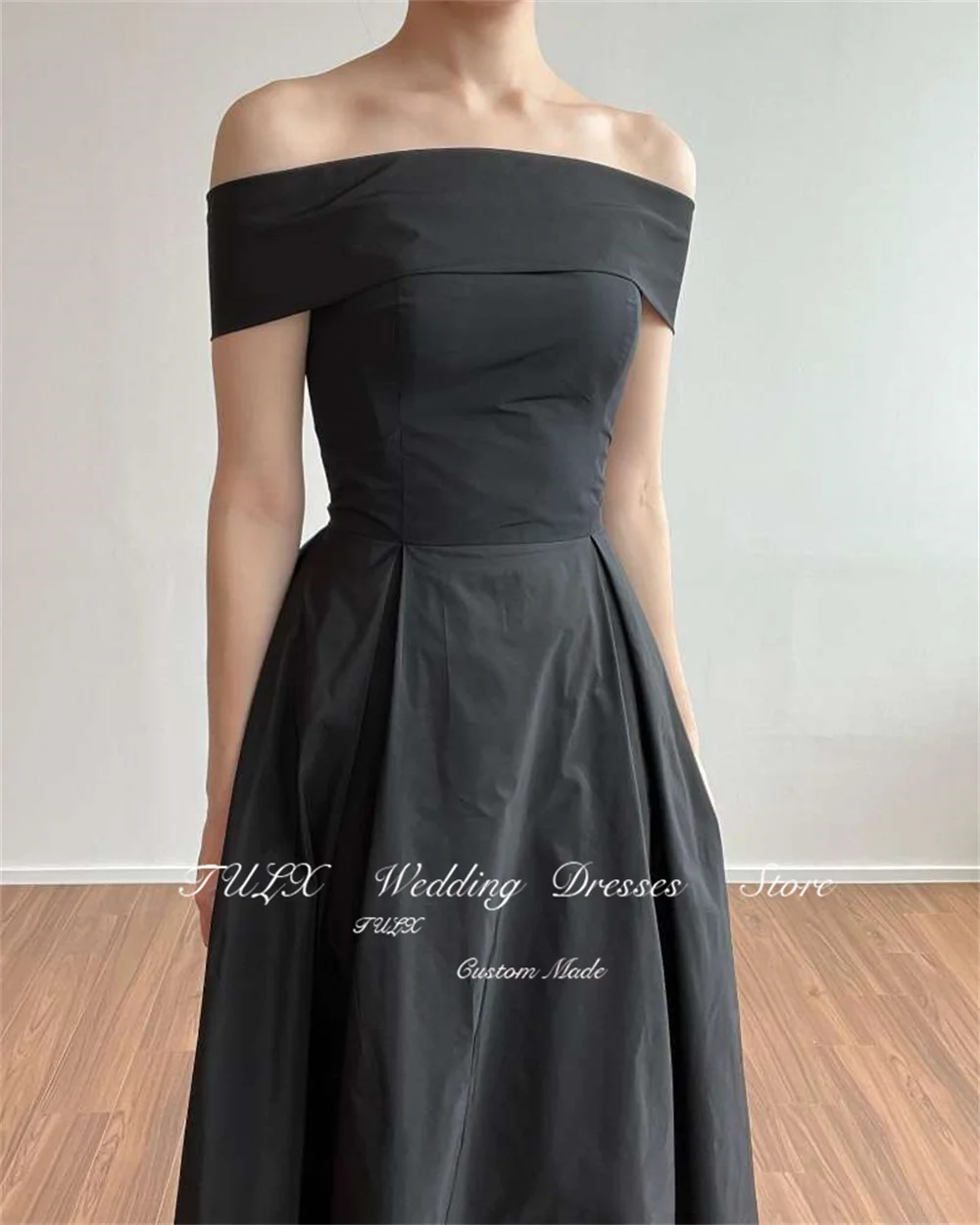 TULX Simple Strapless Taffeta Wedding Dresses Photo Shoot Long Black Detachable Shawl Bridal Gowns Corset Back Custom Made 웨딩드레스