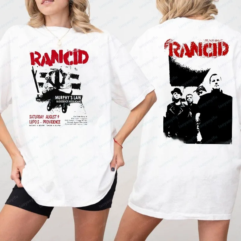 Rancid Double Sided Print Tshirt Rebellious Punk Unisex Tee Edgy Tour Poster Casual Tops Rock Cool Fashion Streetwear for Women