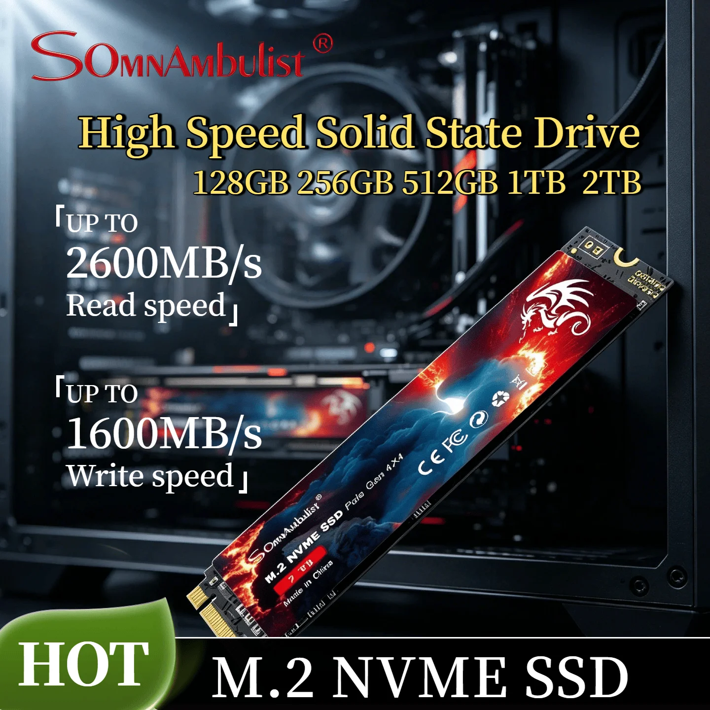 

SomnAmbulist SSD M.2 NVMe 128GB 256GB 512GB 1TB 2280 PCIe 3.0 Internal Solid State Drive for Laptop Desktop Game Console