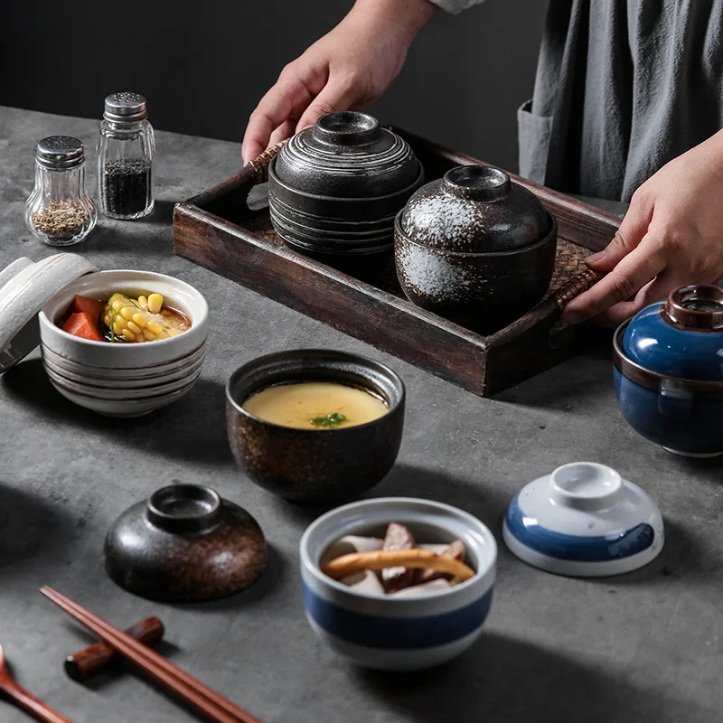 Lidded Ceramic Water-sealed Cookware Mini Stew Tank for Home Bird’s Nest Dessert Egg Single Serving Steaming Bowl