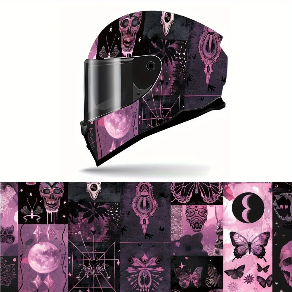 

Enigmatic Dark Pink Skull and Butterfly Motifs PVC Motorcycle Helmet Vinyl Wrap, Self-Adhesive Waterproof Sticker, Anti-Scratch