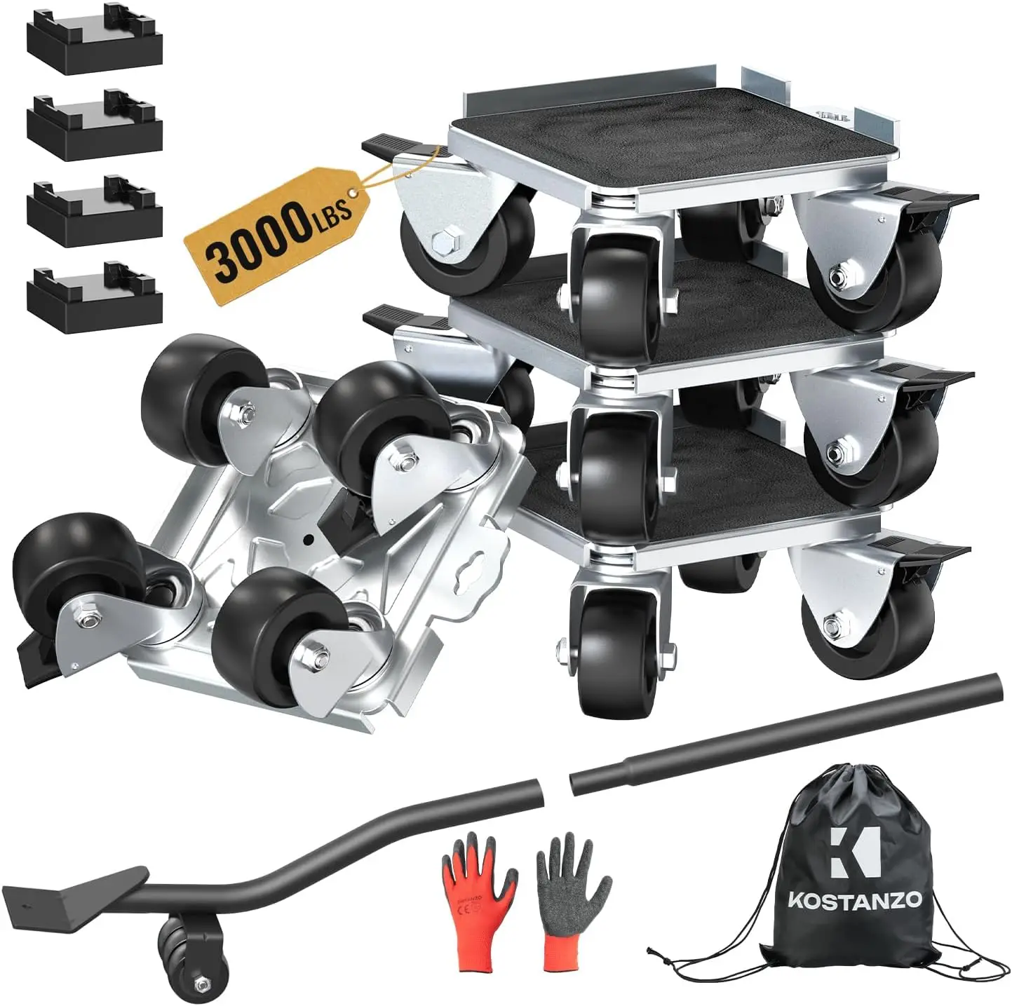 

Набор усиленных тележек для перемещения мебели с поворотом на 360 градусов ° Поворотные колеса с тормозом, выдерживают до 3000 фунтов (1360 кг) для бытовой техники