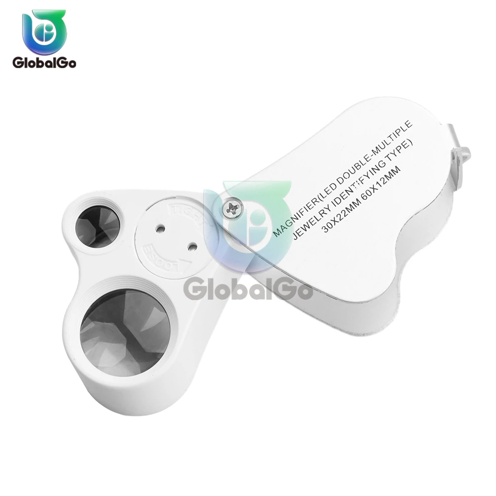 

60X 30X Loupe Illuminated Magnifying Glass With LED Lighting Foldable Handheld Magnifier For Stamps Gems Jewelry Diamond