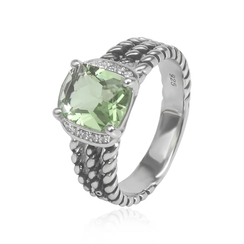 

Classic Inspiration Jewelry 3 Layer Twist Cutout Ring for Women Inlay a 10mm*8mm Rectangular Green Zircon Elegant Accessories