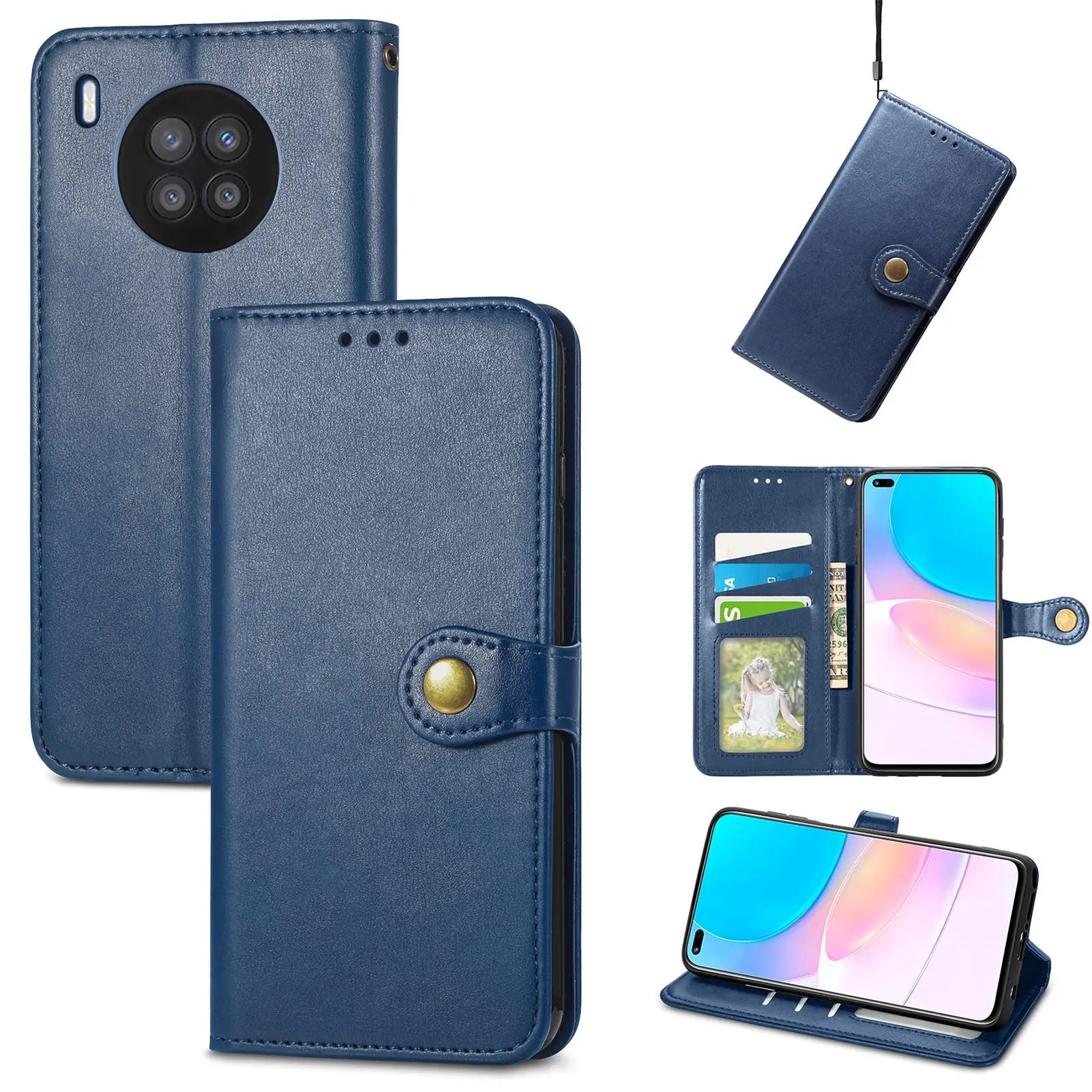 

Card Slot Full Protection Leather Cover Case for Huawei Nova 8i Nova8i Anti-Knock Stand Phone Bag Coque