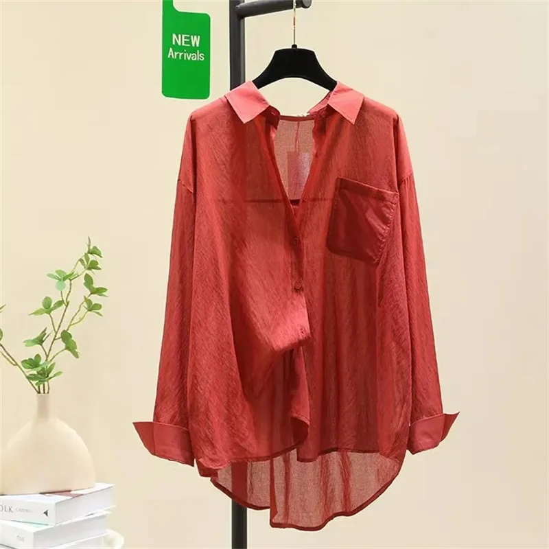 

New 2025 Korean Summer Shirt Women Thin Design Sun Protection Loose Fashion Long Sleeved Solid Color All-match Blouse Female Top