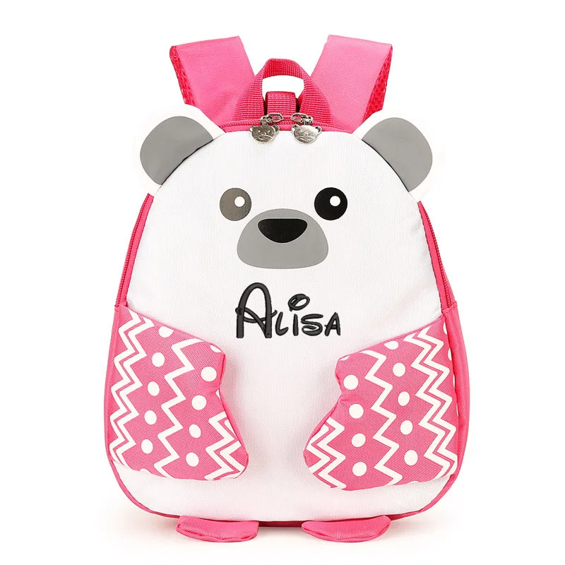 Embroidery Name Bear hugging children's anti loss backpack for 3-6 years old kindergarten backpack