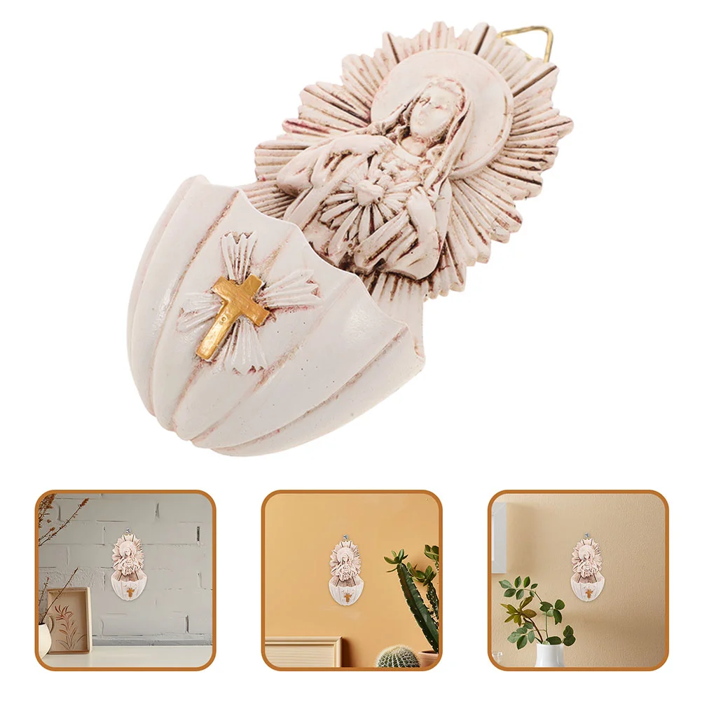 

Holy Water Basin Catholic Container Wall Hanging Resin Virgin Mary Mother Figure Miss