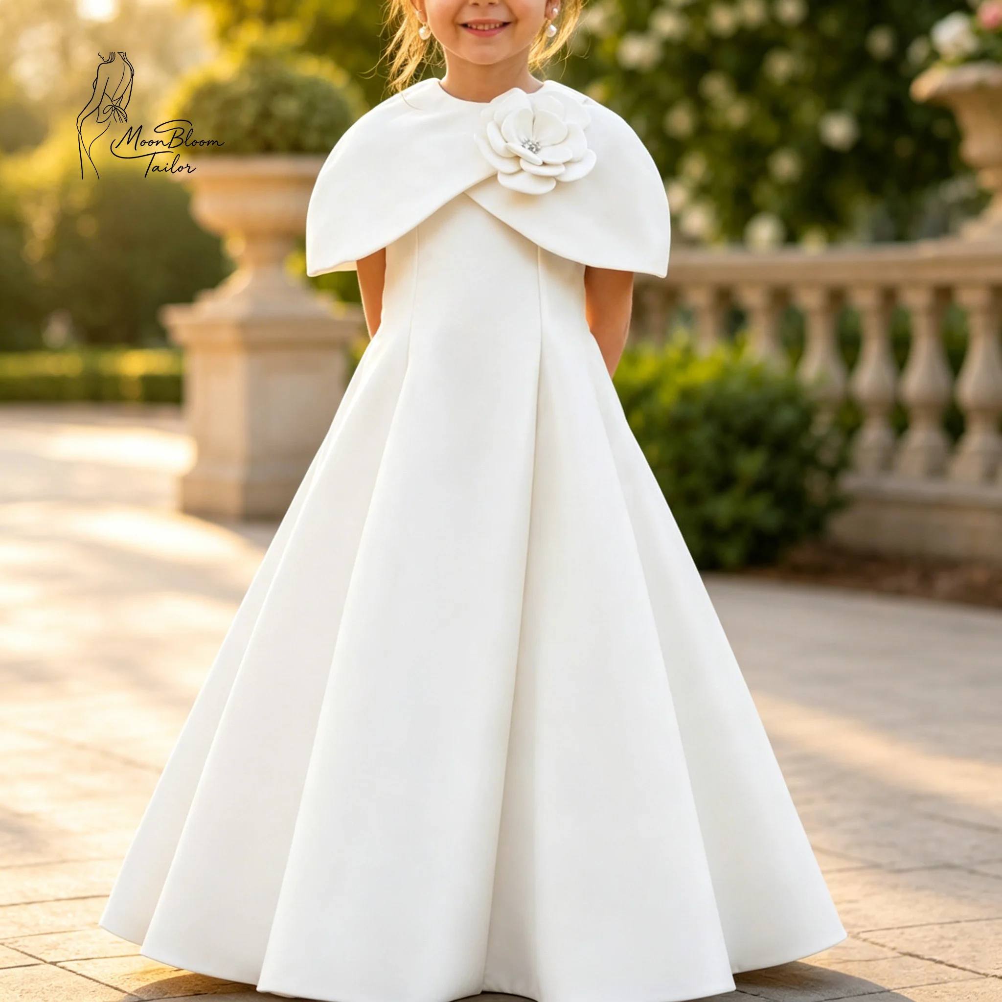 Baise Ren Flower Girl Dress White Cape Shawl and Princess Style Fluffy Skirt Featuring a distinctive shawl design this is a form