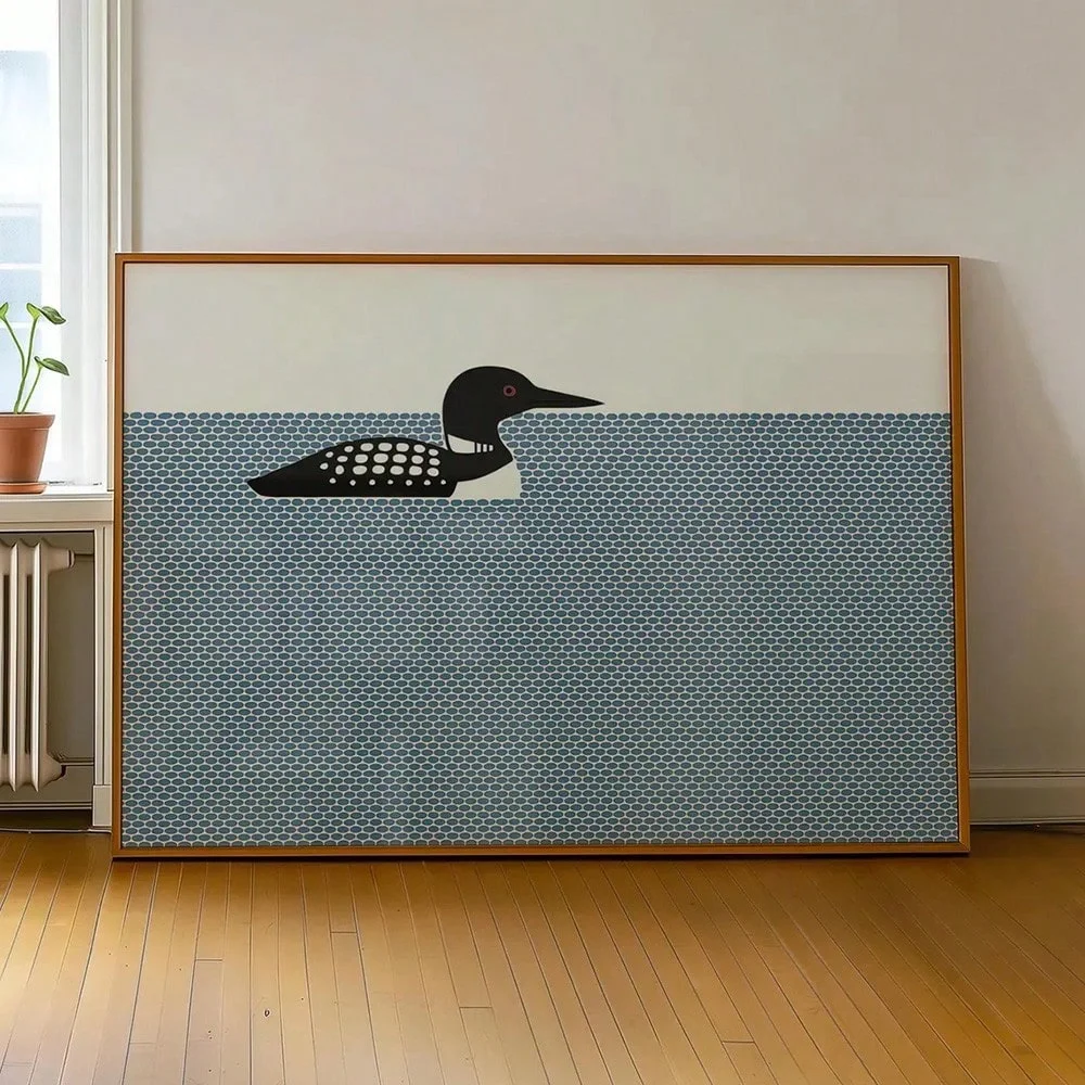 Nordisches Kachand-Vogel-Tierposter Skandinavischer Abstrakter Wandkunstdruck Minimalistische Lakehouse Cottagecore Ästhetik