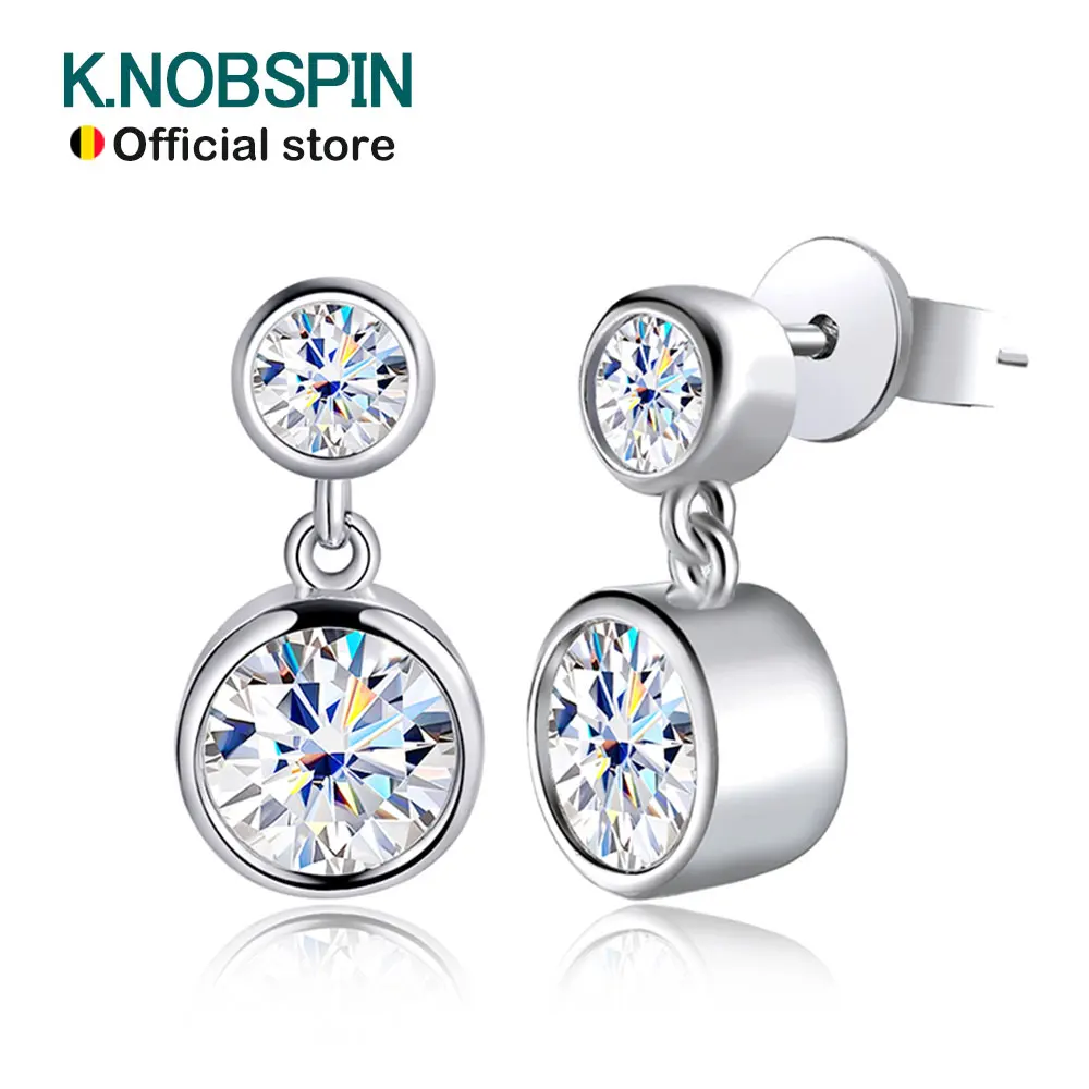 

KNOBSPIN D VVS1 Moissanite Drop Earring s925 Sterling Silver Plated 18k White Gold with GRA Wedding Diamond Earrings for Women