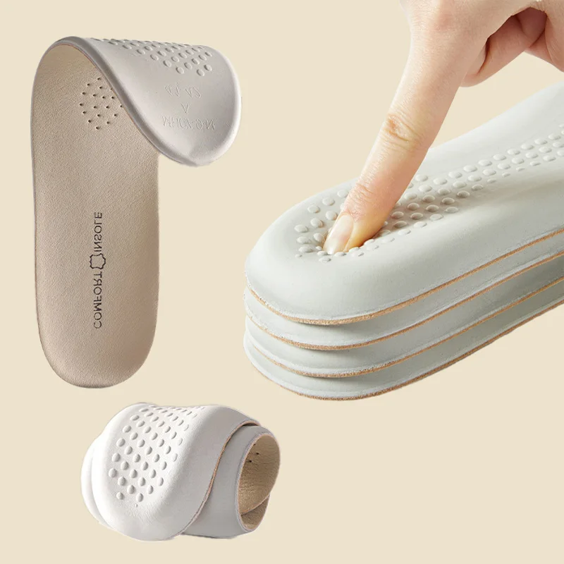 

New Cowhide Leather Latex Insoles Soft Orthotic Shoe Pads with Breathable Shock Absorption Cushion Arch Support for Sports Shoes