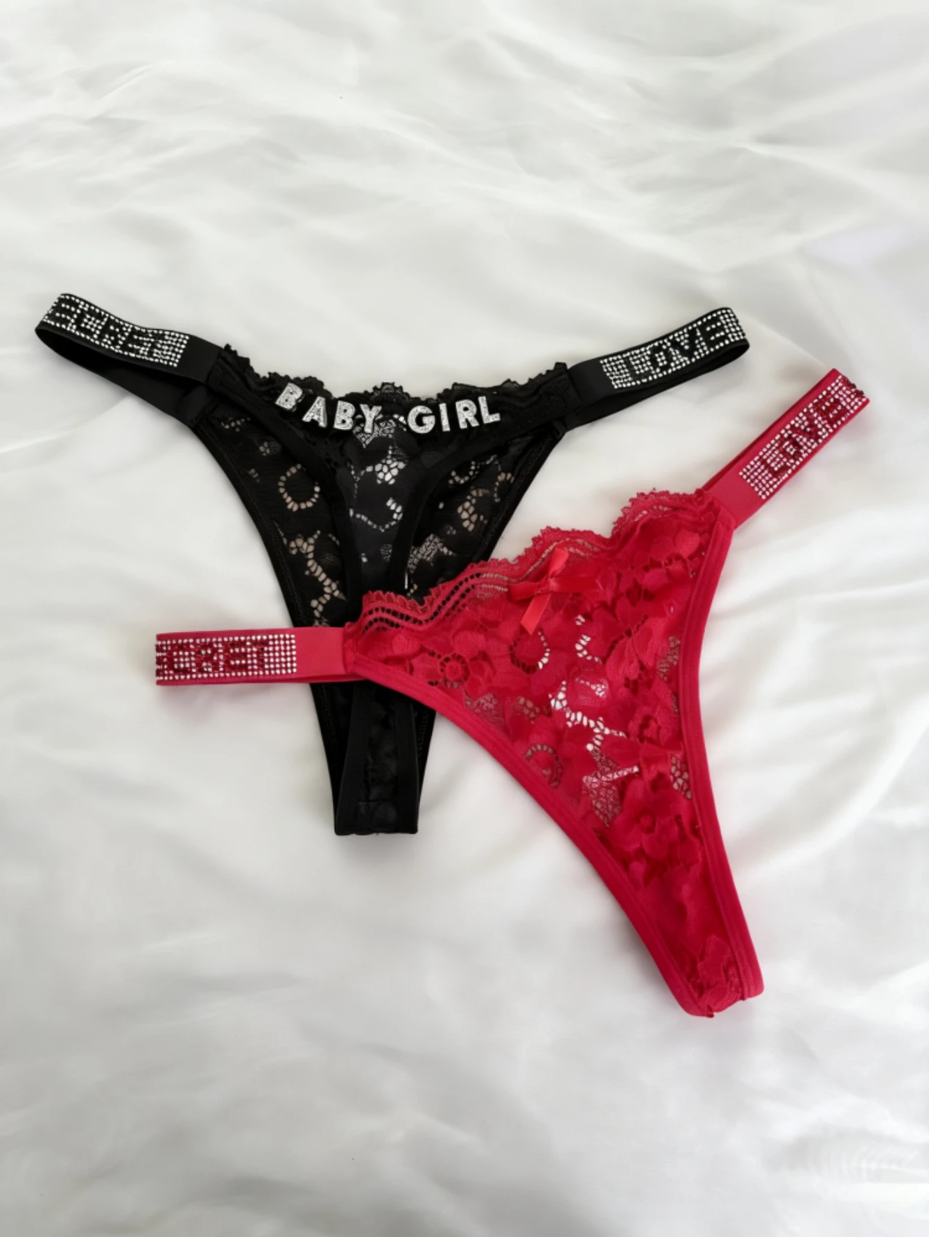 Custom Rhinestone Letter Name Thong Sexy Lace Panties Low-Rise Crystal Letter G-string Personalized Gift Wife Lover Anniversary