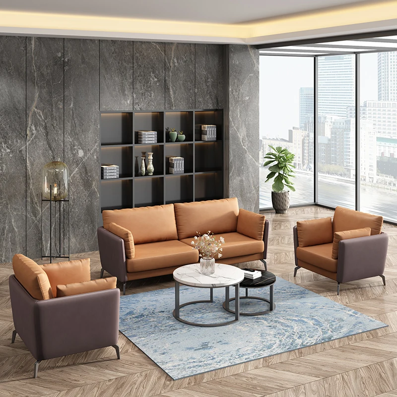 Luxury Office Sofa Tea Table Simple Modern Negotiation Reception Business Sofa Three Person Reception Area