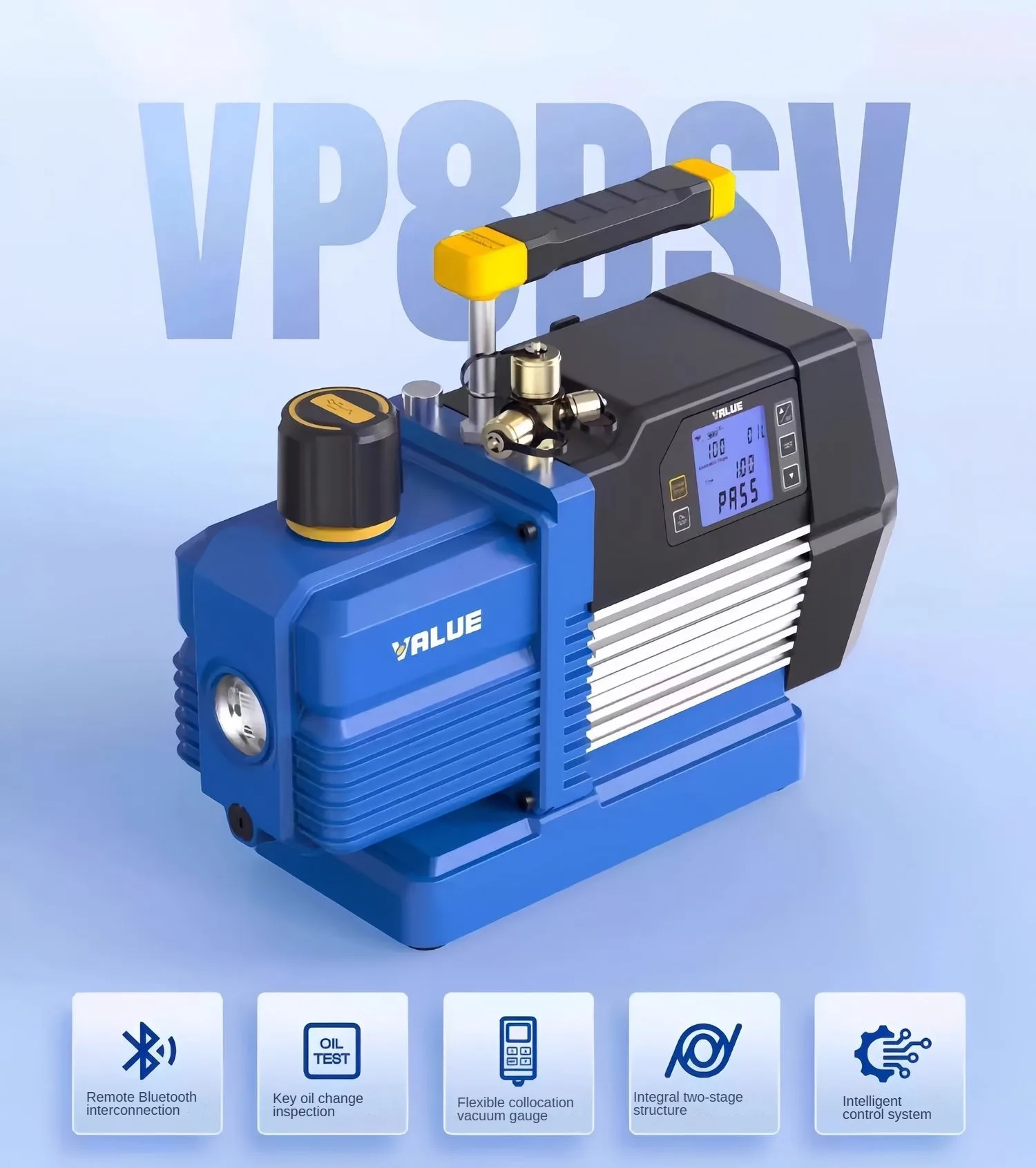 

VP8DSV Smart Refrigeration Vacuum Pump Kit 220V 8CFM 15 Micron Dual Stage with Digital Gauge for AC Repair