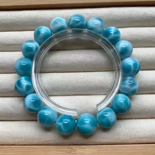 

Natural Blue Larimar Gemstone Clear Round Beads Bracelet 12.3mm Water Pattern Jewelry Blue Larimar Women Men AAAAAAA