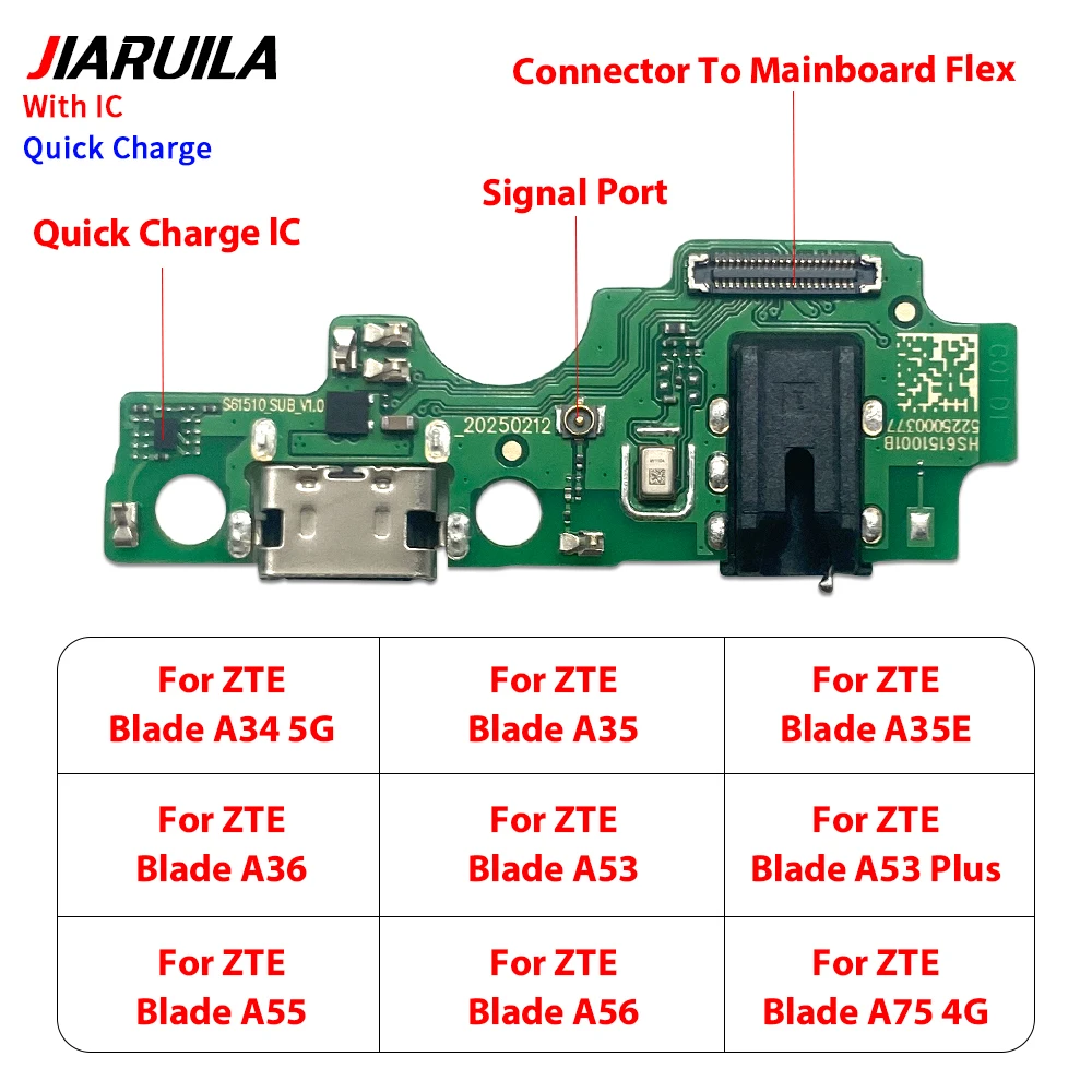 For ZTE A72 5G Blade A34 5G A35 A55 A35E A36 A53 Plus A56 A75 4G USB Charging Dock Socket Port Connector Charge Board Flex Cable