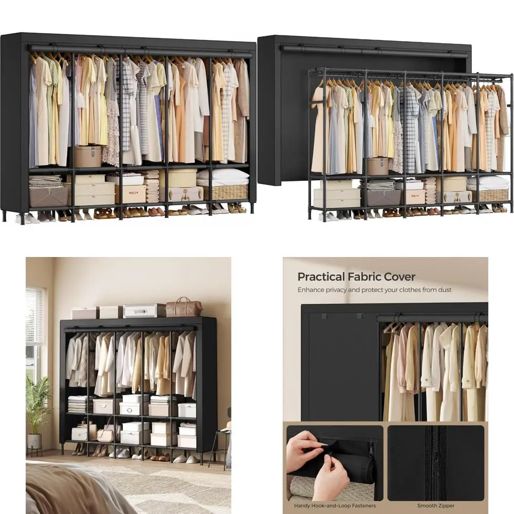 

Портативный органайзер для шкафа большой емкости с толстыми стальными трубками для вешалки для одежды, высокое решение для хранения 83,5 дюйма