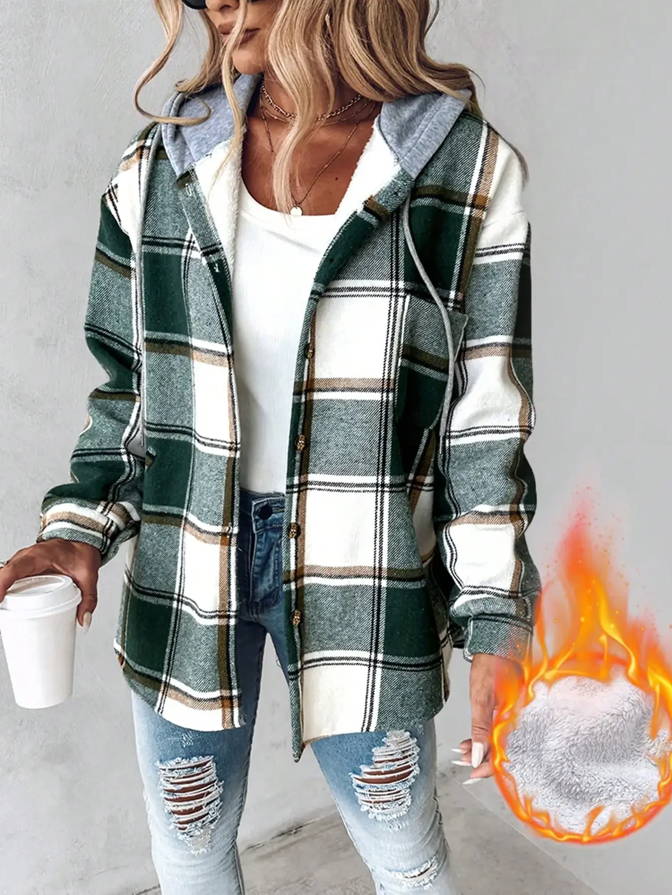 

Plaid Print Buttoned Hooded Shacket