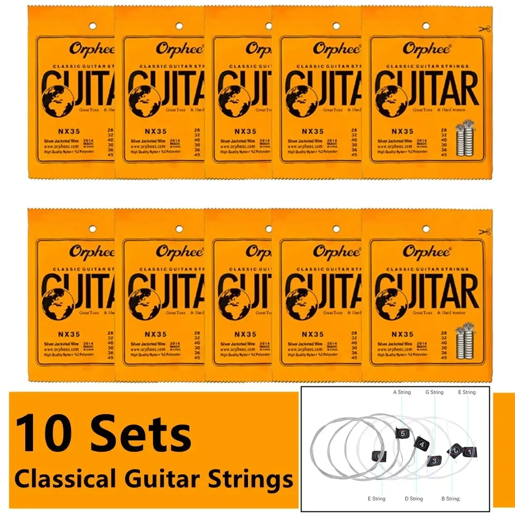 10Set Orphee Classical Guitar Strings Double Filament Nylon Silver-plated Wire Guitar Strings NX35(28-45) Instrument Accessories