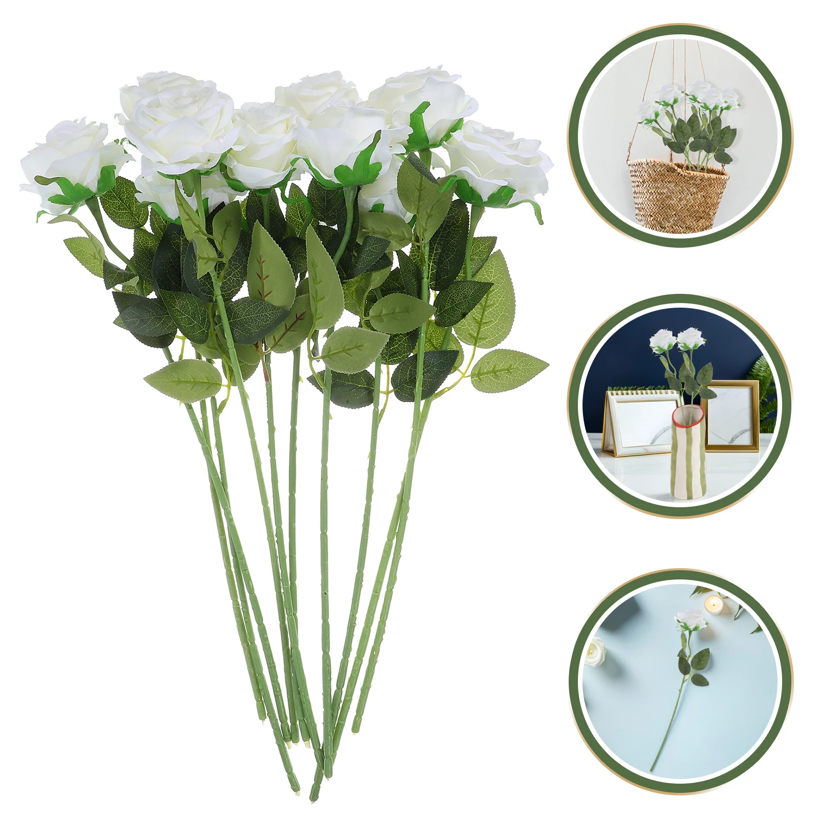 

10Pcs Realistic Artificial Roses White Single Stem Flowers Wedding Bouquets Bridal Party Decoration Fake Rose Buds