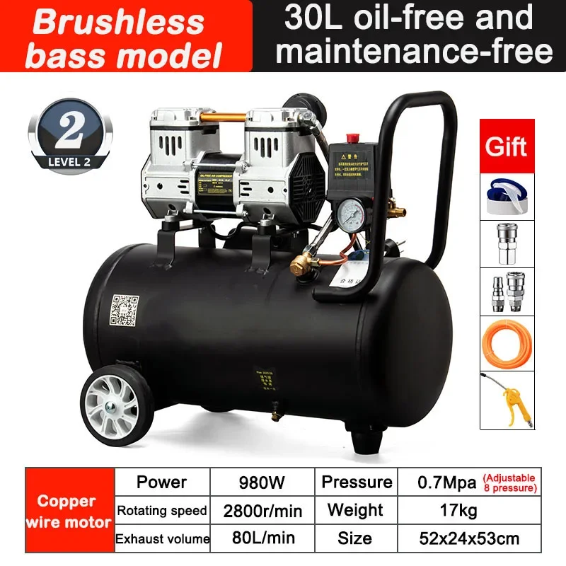 220V 1100W Portable Air Compressor Oil-free Silent 550W/980W Pump High Pressure Industrial Air Compressor Small Car Air Pump