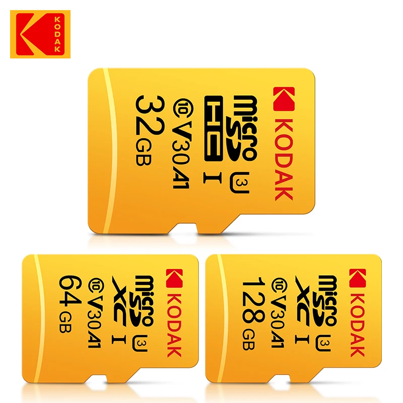 Kodak Micro SD การ์ดการ์ดความจำสีแดงพร้อมอะแดปเตอร์32GB microSDHC 64GB microSDHC microSDHC C10 microsdhsd การ์ดหน่วยความจำ A1แฟลชการ์ด TF