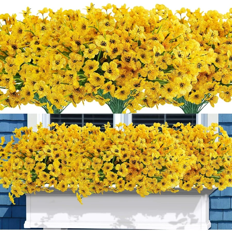 

72 пучка искусственных цветов для улицы, устойчивые к ультрафиолетовому излучению, не выцветают, желтые искусственные цветы для наружного дома, сада, крыльца, оконная коробка Ho