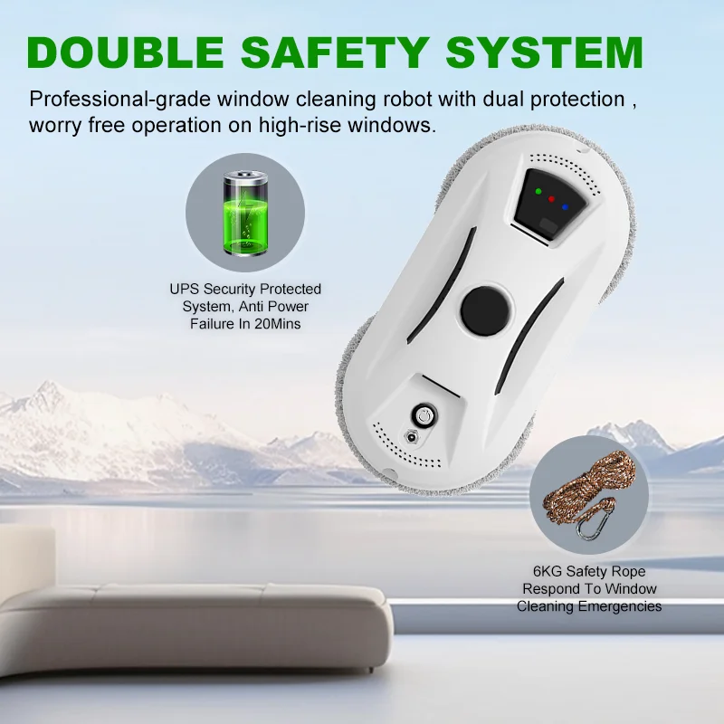 Robot per la pulizia delle finestre domestiche con spruzzo d'acqua con serbatoio Aspirapolvere per vetri per finestre intelligenti Macchina per la pulizia delle pareti dei vetri con un solo tasto