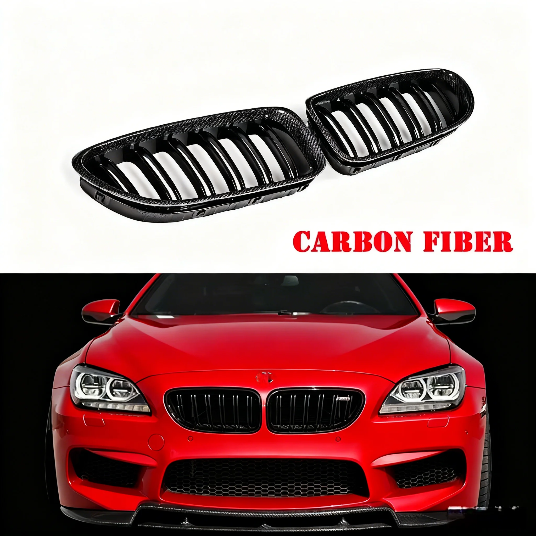 

2 шт. решетки переднего бампера из настоящего углеродного волокна для BMW 6 серии F06 F12 F13 M6 640i 650i 2012-2019 2018 16 2-контактная решетка вентиляционная решетка