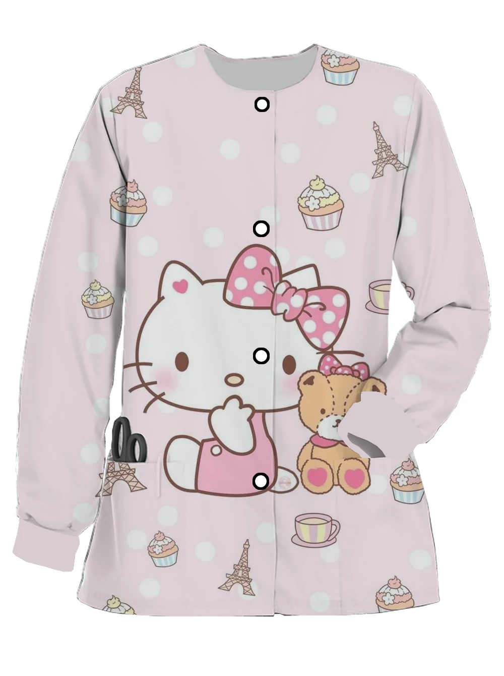 Women's spring and autumn frosted long sleeve nurse uniform Hello Kitty print jacket doctor comfortable simple work uniform