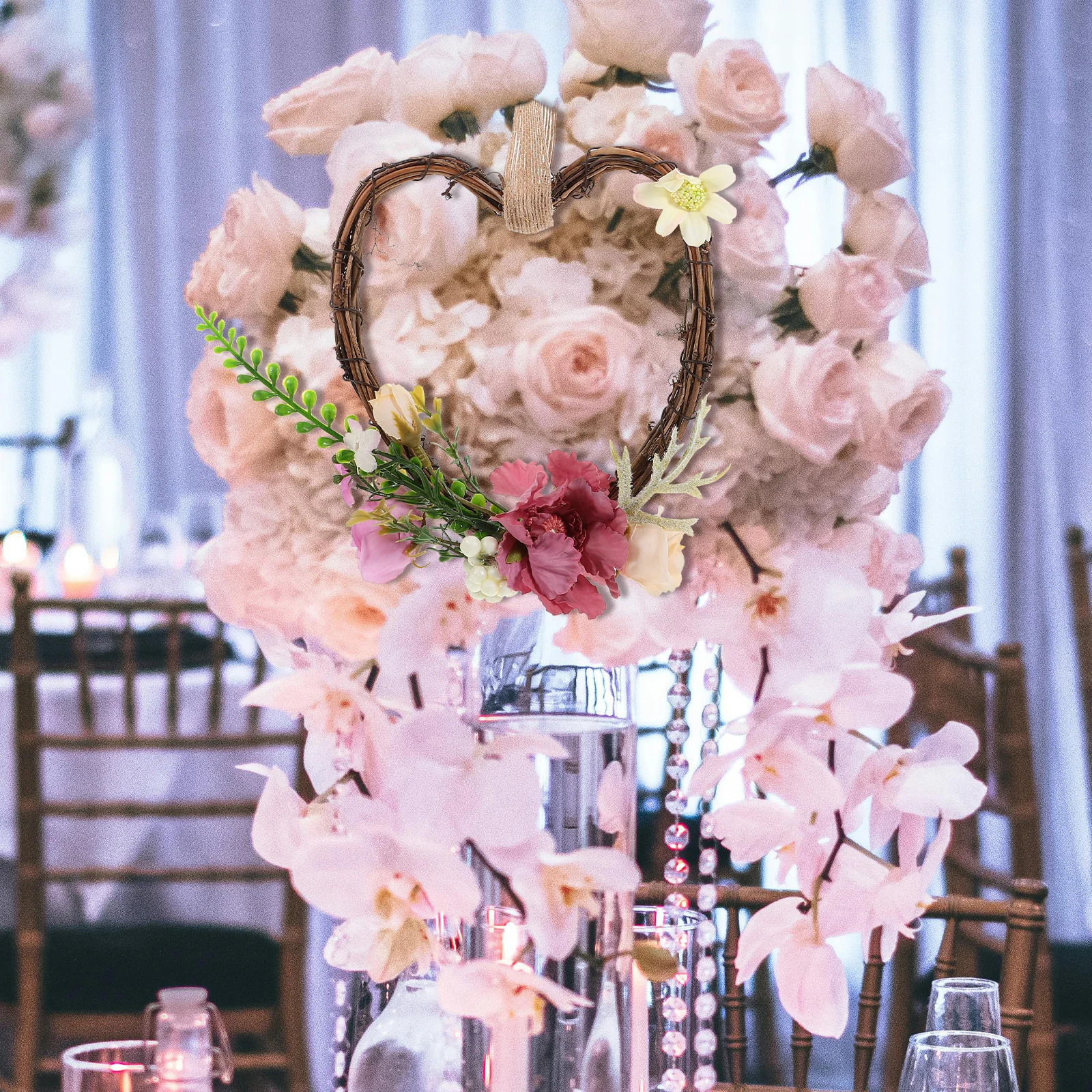 

Rustic Heart Shape Wedding Wreath Elegant Door Wall Hanging Decoration Wedding Flower Garland Party Decoration